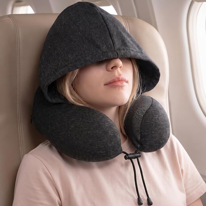 Airplane Neck Pillow with Outer Box–Memory Foam U-Shape, Supportive for Sleep, Adjustable Support Clasp. Midnight Black. Outer Box Buckle Saves Luggage Space by Unknown