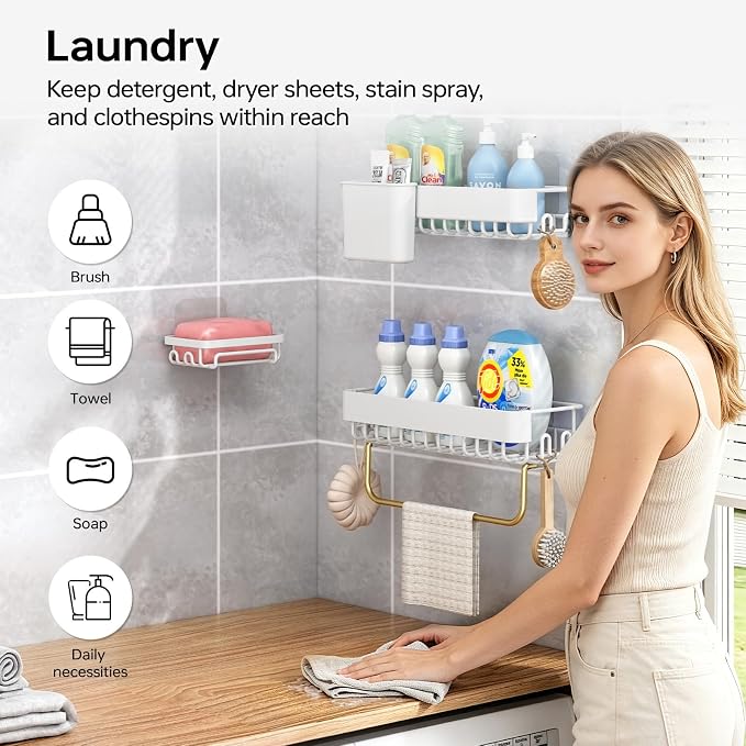 KINGRACK Shower Caddy Adhesive 4-Piece Rust-Resistant Shower Shelves, No-Drill Bathroom Shower Organizer with Large Capacity for Bathroom, Kitchen, and Laundry,White - Image 8