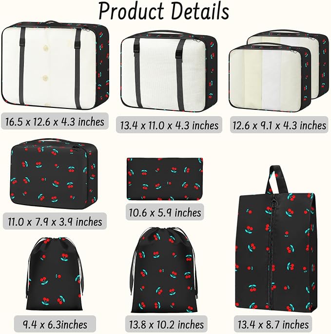 9 Set Packing Cubes for Travel Essentials - Lightweight Carry-On Luggage Organizer Bags with Shoe, Clothes & Laundry Bags for Airplane, Family & Business Travel, Black cherry - Image 2