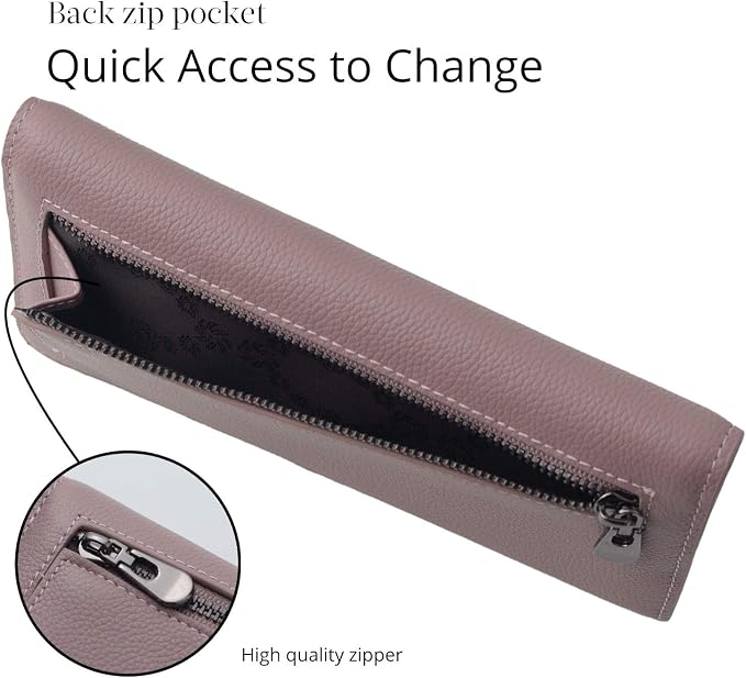 Bveyzi Ultra Slim Thin Leather RFID Blocking Credit Card Holder Bifold Clutch Wallets for Women - Image 5