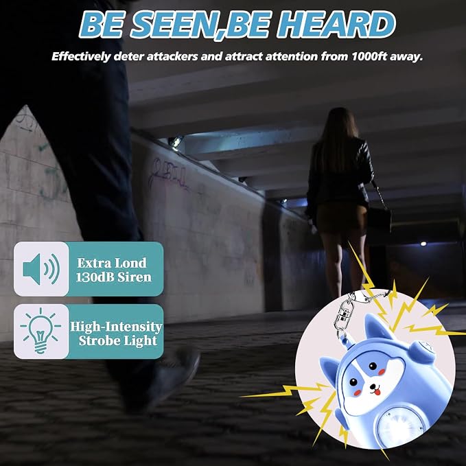 Personal Safety Alarm for Women - 130dB Self Defense Keychains Siren with LED Strobe Light, Personal Emergency Security Safe Devices Key Chain Alarms for Children (Blue) - Image 2