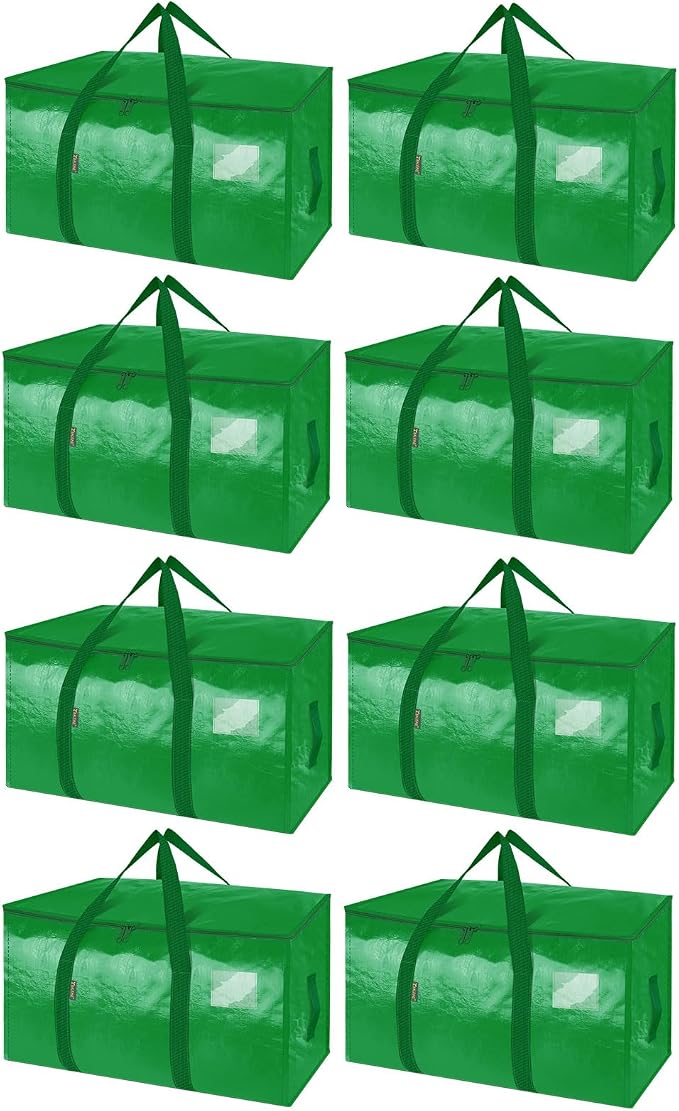 BALEINE 8-Pack Oversized Moving Bags with Reinforced Handles, Heavy-Duty Storage Tote for Clothes, Moving Supplies (Light Green, 8-Pack) by BALEINE