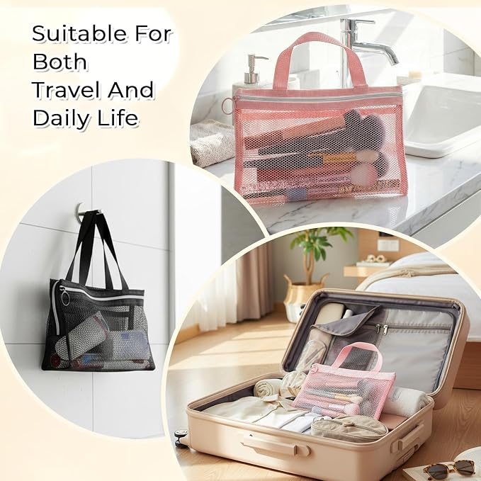 2 Pcs Toothbrush Pouch, Mini Travel Toiletry Bags for Men and Women Portable Square Mesh Storage Bags with Zipper Travel Accessories for Home Office Supplies (Pink and Black) - Image 6