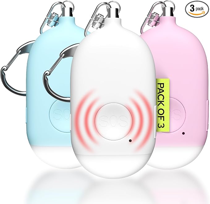Weten Rechargeable Personal Alarm Keychain - 130dB Siren, LED Light - 3Pack Personal Safety Alert for Women to Carry - Panic Button Alarm for Security - Rape Whistle for Self Defense (Pink&Blue&White) by WETEN