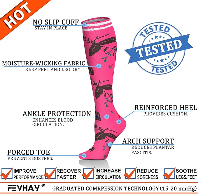 FEYHAY Copper Compression Socks (8 Pairs) 15-20 mmHg Circulation is Best Athletic & Daily for Men & Women, Running, Climbing - Image 4
