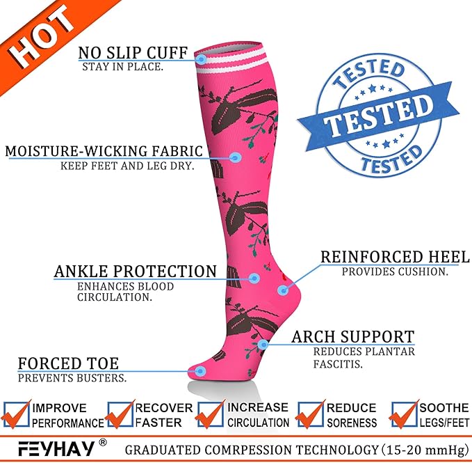 FEYHAY Copper Compression Socks (8 Pairs) 15-20 mmHg Circulation is Best Athletic & Daily for Men & Women, Running, Climbing - Image 4