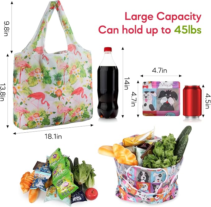 Reusable Grocery Shopping Bags 6|10 Pack, Foldable Tote Bags, Machine Washable Nylon Shopping Totes for Groceries - Image 3