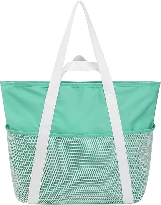 F-color Waterproof Beach Bags for Women - Machine Washable Travel Tote Bag with Zipper Cruise Swim Vacation Essentials by F-color