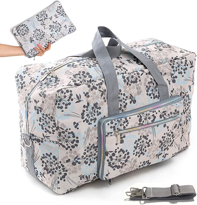22" Foldable Large Travel Duffel Duffle Bag Sports Gym Tote Bag For Women Overnight Carryon Weekend Bag Shoulder Bag Water Resistant by Unknown
