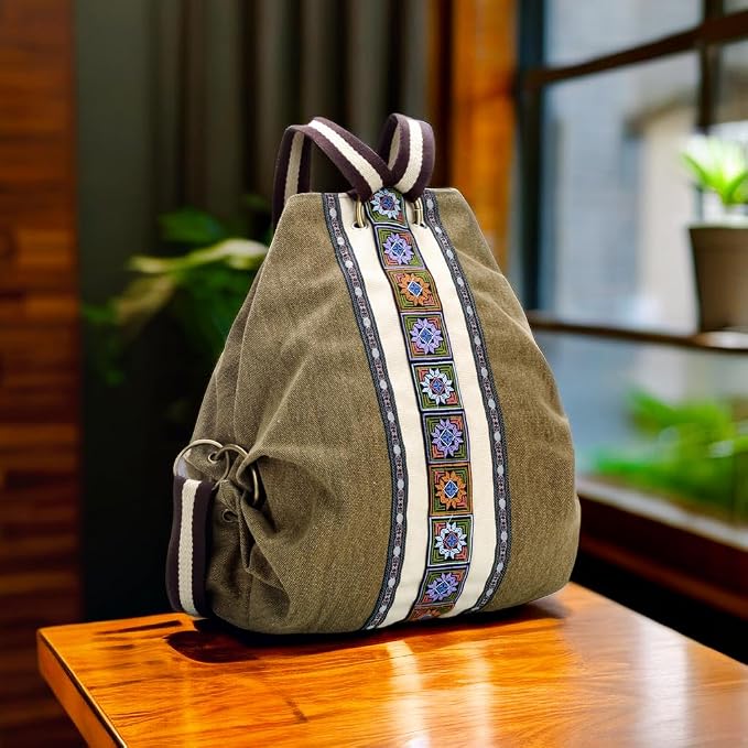 Goodhan Women Canvas Backpack Daypack Casual Shoulder Bag, Vintage Heavy-duty Anti-theft Travel Backpack - Image 6