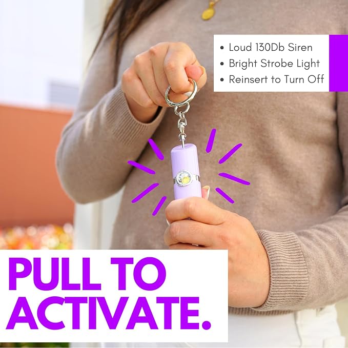 Securityman Personal Alarms for Women | Safety Alarm Keychain (Loud 130dB Siren and SOS Strobe Light) Everyday Self Defense Security Alarm Protection Device (Purple) - Image 6