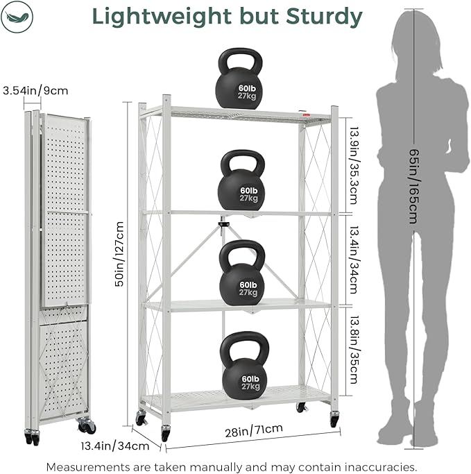 DEANIC 4 Tier Foldable Storage Shelves with Wheels, Large Capacity Shelving Unit, Freestanding Metal Wire Shelf Rack, No Assembly Organizer Rack for Garage Kitchen, Basement, Pantry(Grey) - Image 3