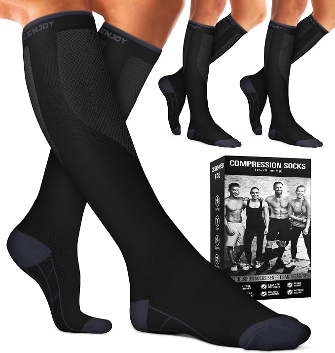 Compression Socks for Women & Men (3 pairs) - Best Support for Nurses, Running, Hiking, Recovery & Flight Socks by BLUEENJOY