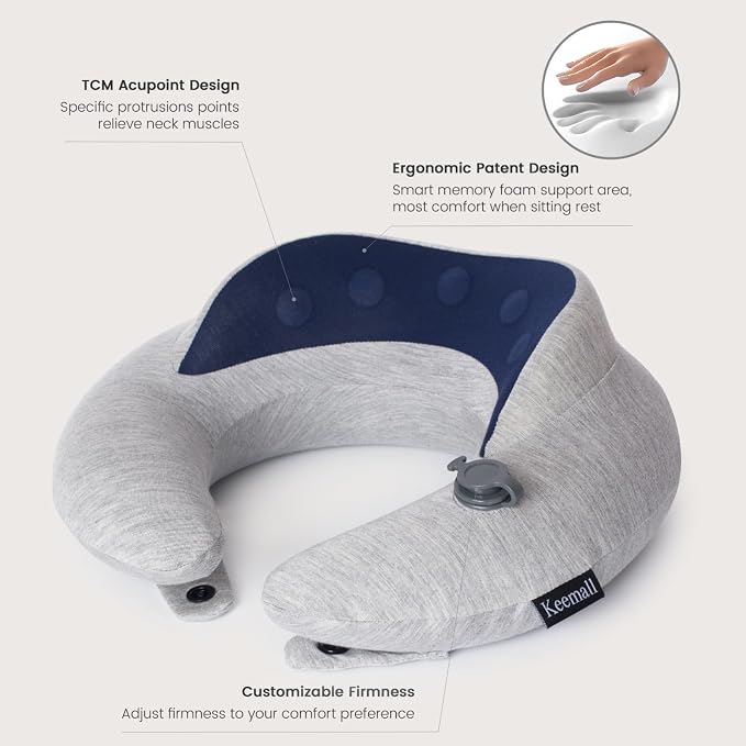 Keemall Portable Inflatable Travel Neck Pillow Flight & Airplane Essentials | 3rd Generation Air-Filled Headrest, Double Comfort, Includes Separate Storage Bag for Business Traveling & Long Flight - Image 2