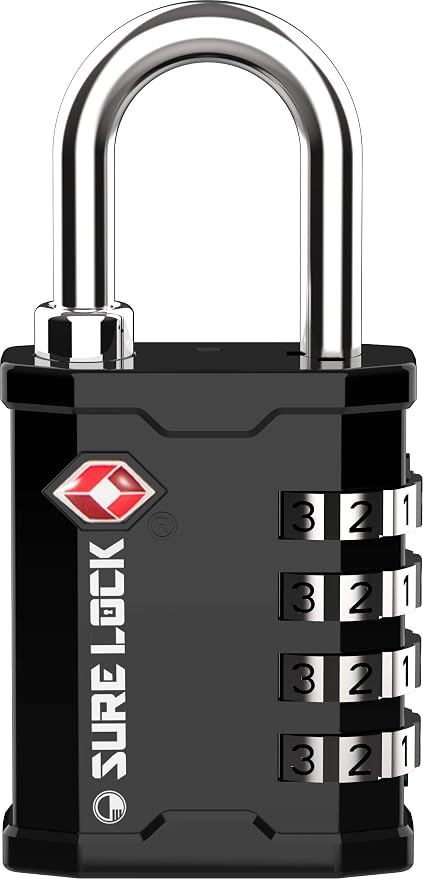 SURE LOCK TSA Approved 4 Digit Combination Lock, Heavy Duty Padlock with Red Dot Indicator for Gun Cases, Pelican Cases, Tool Boxes, Gym Lockers, Storage Units & Outdoor Gates(1,Black) by Hopeyoucanstaysafe
