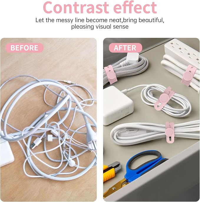 Oligei 25 Pcs Silicone Cable Ties, Cable Ties Reusable, High Elasticity Cord Wraps for Electrical Cords, Cord Organizer for Earphone, Phone Charger(Pink) - Image 6