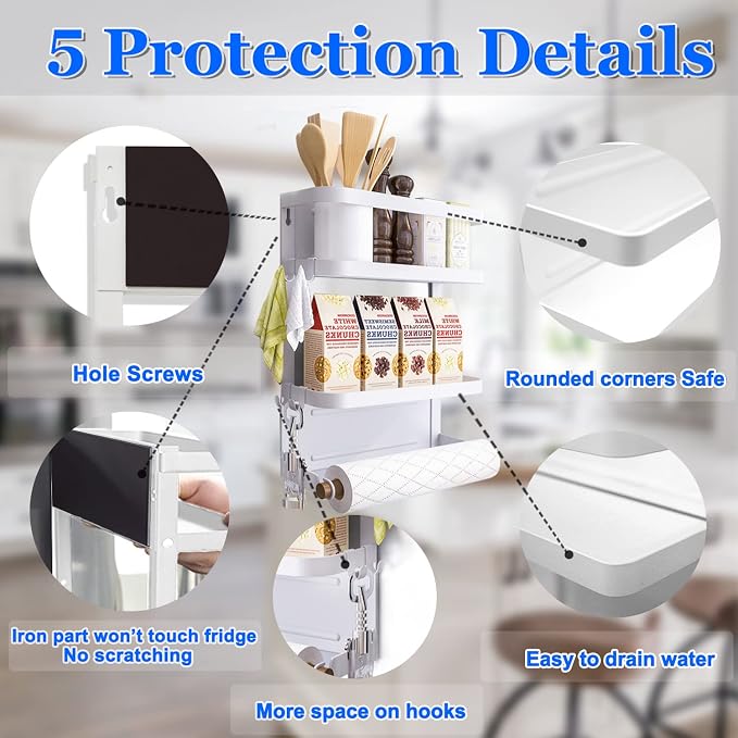 Magnetic Spice Rack for Refrigerator White Magnetic Paper Towel Holder for fridge Magnetic Shelf Magnetic Shelves Fridge Magnet Organizer Spice Rack Kitchen Organization Kitchen Storage - Image 3