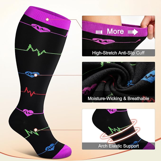 Diu Life 3 Pairs Plus Size Compression Socks for Women and Men Wide Calf Extra Knee High Support for Circulation - Image 2