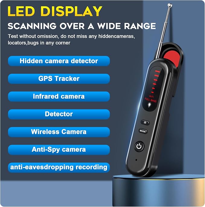 SEVENPARK Hidden Camera Detector - 2026 Portable Camera Finder, GPS Tracker Detector, RF Wireless Signal Scanner for Office, Hotels, Cars, 5 Levels Sensitivity (Black) - Image 2