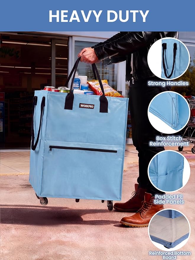 WORKPRO Large Rolling Grocery Bag, 36-Gallon Rolling Tote with 5 Wheels | Reusable Grocery Bag on Wheels, Holds Up to 110 lbs, Heavy Duty Rolling Tote for Groceries, Laundry, Moving & Back to School - Image 5