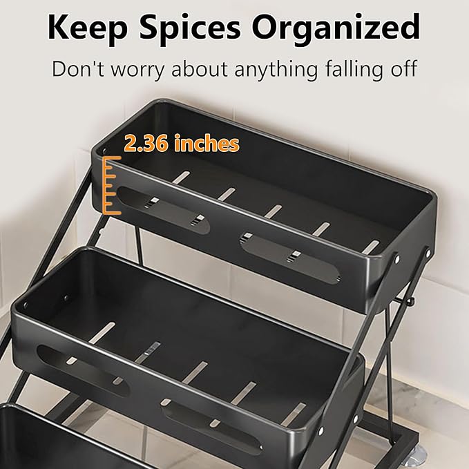 Ceetug 3 Tier Foldable Spice Rack, Black | Iron, For Countertop, Kitchen Seasoning Organizer, For Cabinet - Image 6