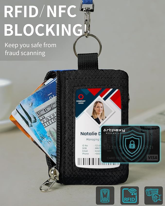 Artpaxy Minimalist Wallet For Mens Womens, Keychain RFID Blocking Zipper Small Wallet with ID Window 2 Lanyards,Water Resistant Travel Cash Card Coin Case Boys Girls - Image 5