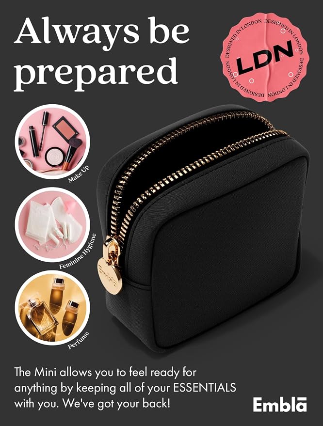 Embla Small Makeup Bag for Purse, Mini Waterproof Nylon Cosmetic Pouch, Durable and Lightweight Travel Toiletry Bag with Smooth Zipper, Black - Image 4