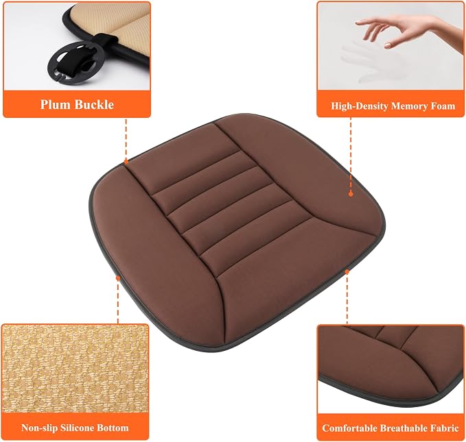 kingphenix Memory Foam Car Seat Cushion for Driver and Office Chair Comfort | 1.2-Inch-Thick Memory Foam Seat Pad, Soft, Breathable Fabric, Non-Slip Silicone Bottom for Long Drives and Office Use, Black - Image 4
