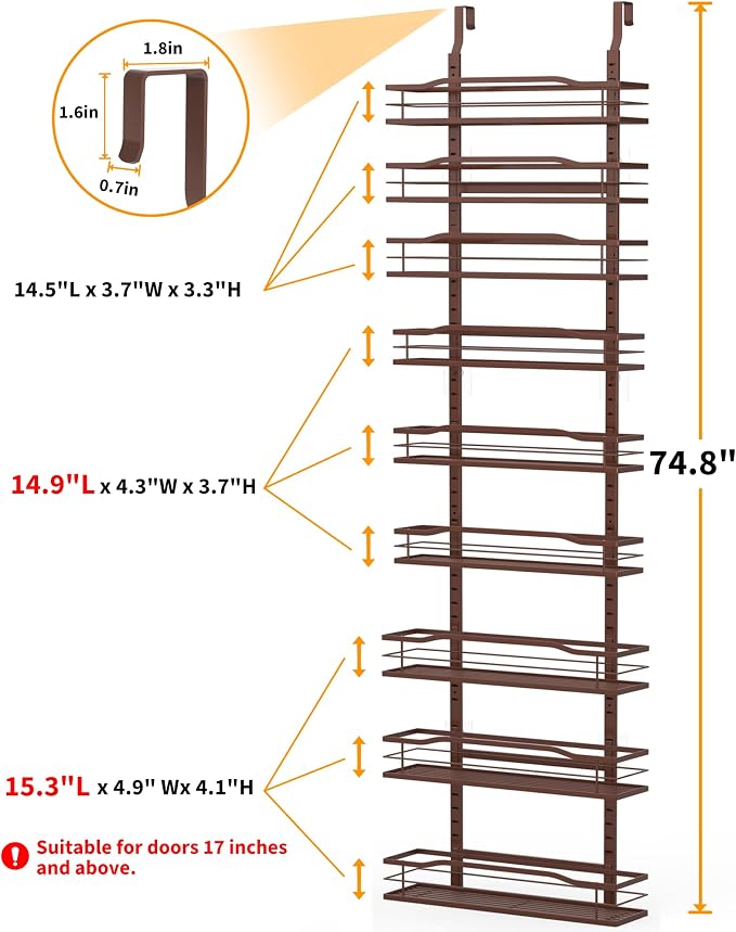 Moforoco Bronze 9-Tier Over The Door Pantry Organizer, Pantry Organization And Storage, Metal Hanging Spice Rack Shelves Door, Home & Kitchen Essentials, Laundry Room Bathroom Organization - Image 2