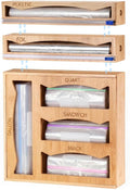 6-in-1 Bamboo Kitchen Drawer Organizer for Storage Bag, Foil & Plastic Wrap | Saran Wrap Dispenser with Cutter, Plastic & Grocery Bag Holder, Bamboo Drawer Organizer, Gallon/Quart Storage Bags by Pollilar