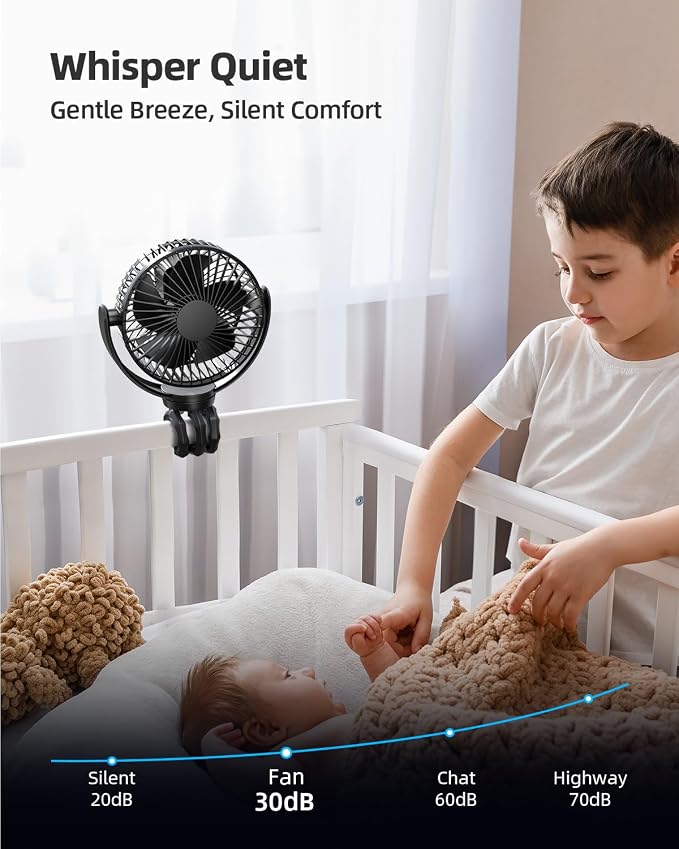 Koonie 5000mAh Portable Stroller Fan - 3-Speed Battery Operated, Flexible Clip-on Tripod, 360° Rotate Flexible Tripod，USB Rechargeable Cooling for Bike, Treadmill, Travel & Car Seat - Image 4
