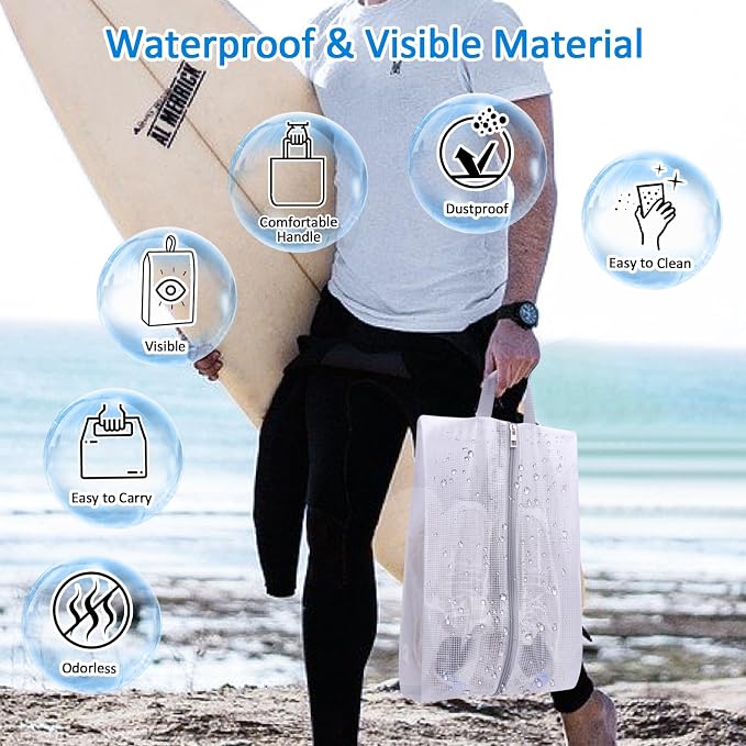 SelfTek Shoe Bags for Travel - 3 Pack 1 Size Double-Sided Zipper Shoe Bag for Men & Women, Waterproof Portable Shoe Storage Pouch with Handle, Family Travel Accessories - Medium Size - Image 6