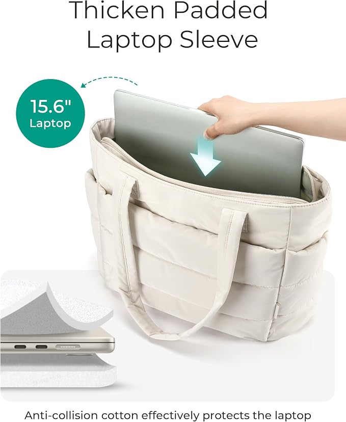 BAGSMART Tote Bag for Women, Lightweight Puffy Tote Bag with Compartments Shoulder Bag Handbag for Travel, Work, Gym | Lightweight - Image 5