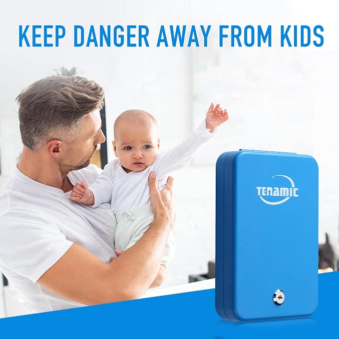 Tenamic Pistol Safe, Portable Travel Gun Safe, Solid Steel Handgun Lock Box for Home Hotel, Gun Safes for Car, Blue - Image 6