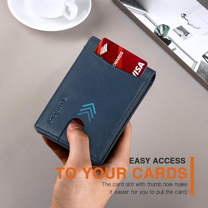 RUNBOX Slim Wallet for Men Genuine Leather RFID Blocking Bifold Minimalist Front Pocket Mens Wallet with Money Clip Thin Gift Box - Image 7