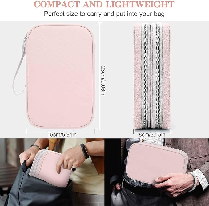 FYY Electronic Organizer, Travel Tech Pouch Bag, Large, Light Pink | Wrist Strap, Waterproof, Double Layers Portable Electronics Travel Carrying Case for Cord, Charger, Daily Business Trips Use - Image 2