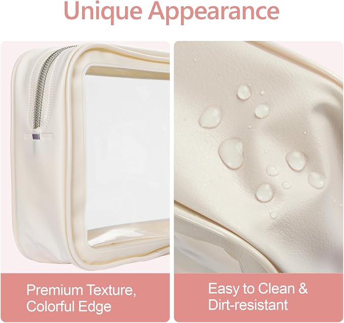 TSA Approved Toiletry Bag - Clear Makeup Bag Travel, 4 Medium Beige | Quart Size for Carry-On, Reinforced Seams, Water-resistant, Smooth Metal Zipper, Clear Easy-Check for Airport Hotels, Women - Image 5