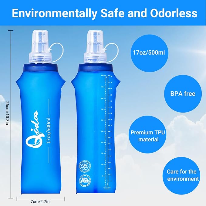2PCS Soft Water Bottle, 17oz/500ml TPU Collapsible Flask Foldable Bottles for Hydration Pack, BPA-Free Soft Flasks Handheld Soft Flask Running Bottle for Running Hiking Cycling Climbing Traveling - Image 4