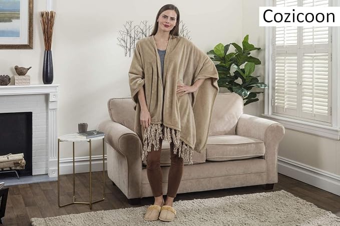 Travel Wrap for Women, Fleece Scarf for Women Airplane, Lightweigh and Warm Shawl with Fringes, this Blanket Scarf Makes a Great Gift for Mom - Beige - Image 3