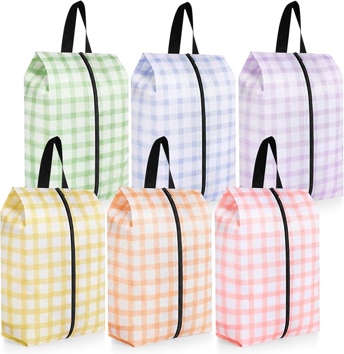 6 Pcs Travel Shoe Bags with Zipper Nylon Portable Waterproof Suitcase Shoe Organizer Packing for Golf(L,Fresh Color) by Bulyoou