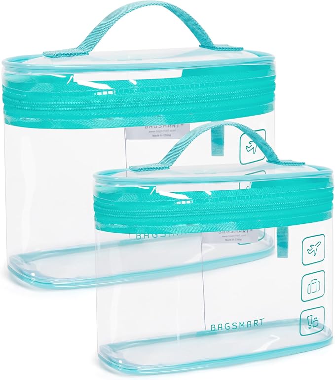 BAGSMART TSA Approved Toiletry Bag, 2 Pack Clear Makeup Cosmetic Bag Organizer, Quart Size Travel Bag for Toiletries, Carry-on Travel Accessories Essentials, Green-2pcs by BAGSMART
