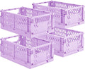 HUUSMOT 4-Pack Collapsible Plastic Storage Baskets, Purple, 9.8"x6.5"x3.8" | Pastel, Space-Saving, Collapsible Plastic Bins, Cute Mini Storage Crates, for Classroom, Kitchen, Office, Bedroom by HUUSMOT