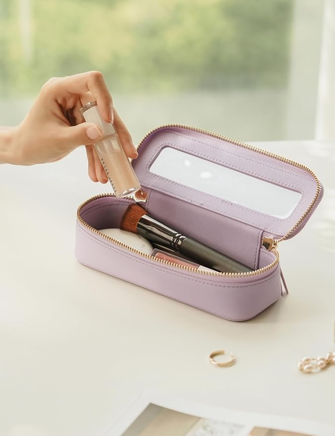 Clear Makeup Bag Travel Cosmetic Case Transparent Toiletry Bag with Zipper, Portable Make Up Organizer Traveling Compact Car Bag for Essentials, Purple, Slim - Image 6