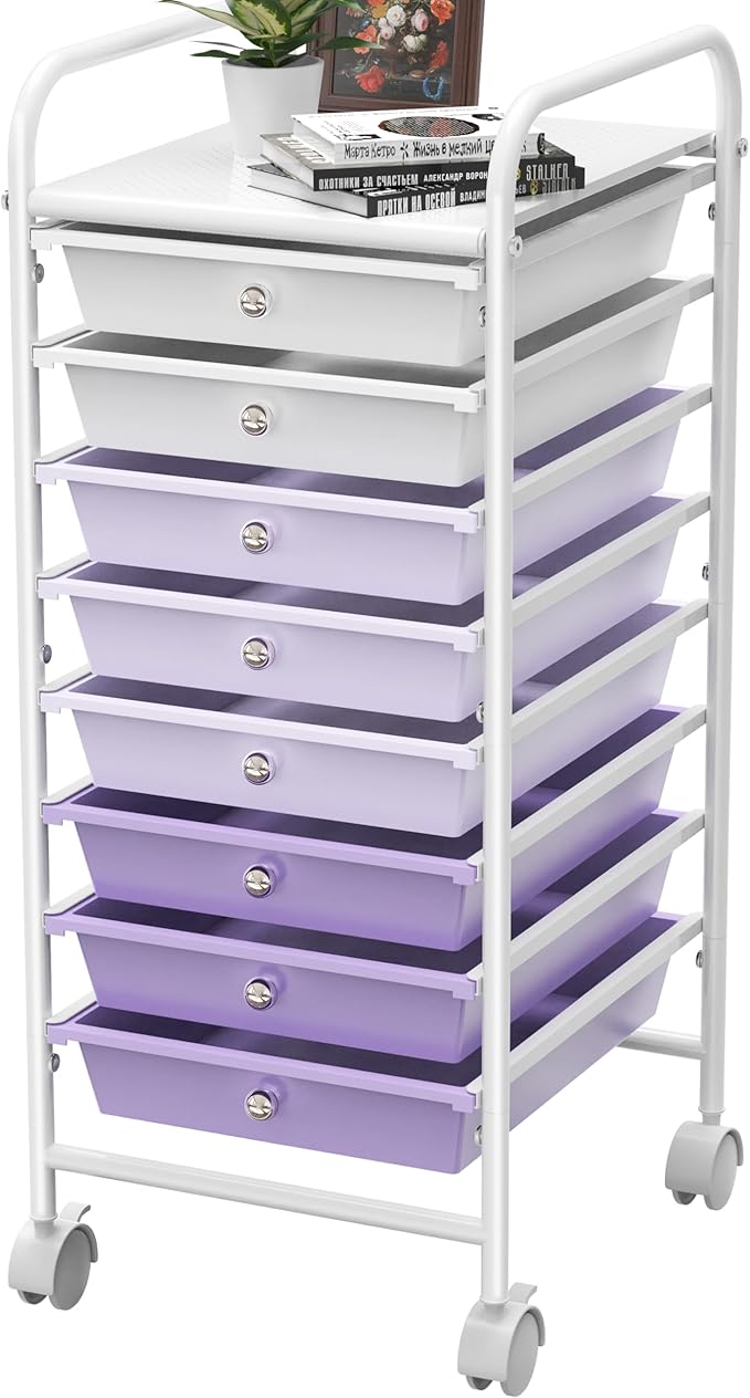Simple Houseware 8 Drawers Rolling Utility Cart Art Craft Storage, Purple | 1-Column, 30.25" Height, Lockable Wheels, for School, Office, Art Craft, and Paper Storage by SimpleHouseware