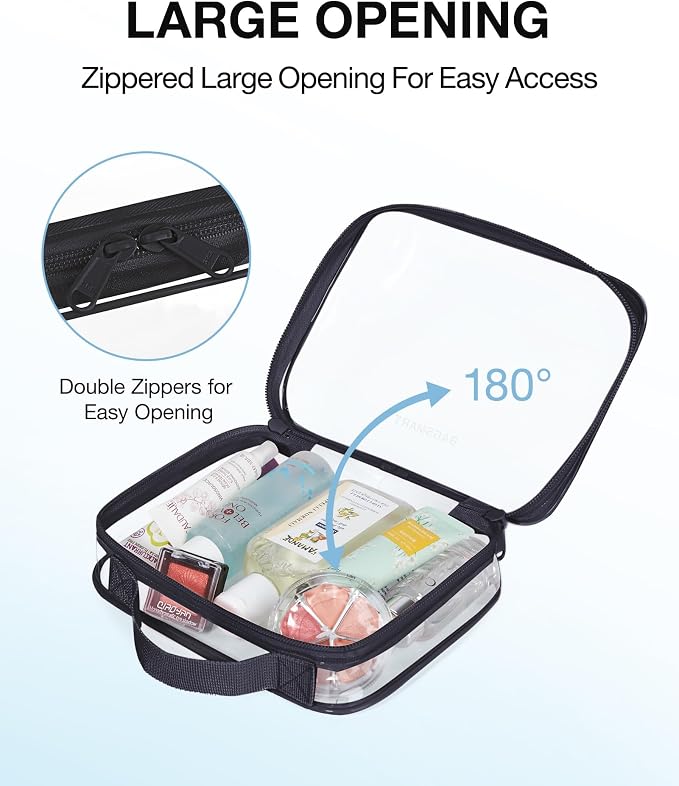 BAGSMART Clear Toiletry Bag with Handle 3-Pack TSA Approved, Black | Water-resistant Travel Toiletry Bag, Carry On Travel Accessories Bag, Airport Airline Quart Size Bags Women Men, Makeup Bag - Image 3