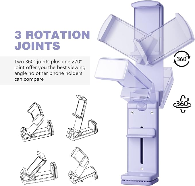 Perilogics Airplane Phone Holder Mount Universal in Flight Hands Free Viewing with Multi-Directional Dual 360 Degree Rotation (Lavender) - Image 8