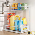 Under Sink Organizer, 1-Pack L-Shaped Metal Pull-Out Drawers for Kitchen | Cabinet Organizer Height Adjustable Heavy Duty Metal 2-Tier Storage Fits Beside Common Pipes for Bathroom Pantry by Fabutier