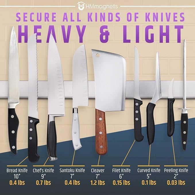 24 Inch Heavy-Duty Magnetic Knife Holder for Wall (Large Size) - Premium Stainless Steel Magnetic Knife Strip - Professional Space-Saving Knife Bar With Powerful Magnetic Pull Force (Upgraded Version) - Image 7