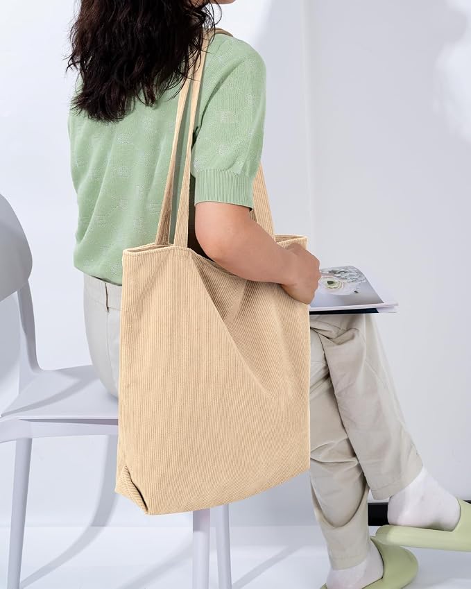 Iioscre Corduroy Tote Bag for Women,Hobo HandBags with Zipper | Large Capacity Casual Shoulder Bag with Inner Pockets for Shopping Work Daily Travel. - Image 2