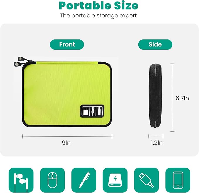 Cord Organizer Travel, Electronics Organizer Tech Pouch - Portable Cable Organizer Bag for Cords, Charger, Phone, SD Card, Power Bank for Travel & Daily Use -Green Green - Image 4